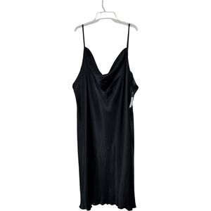 Bebe Dress 3X Black Slip Midi Cowl Neck Satin‎ Style Plus Size Made in USA NWT